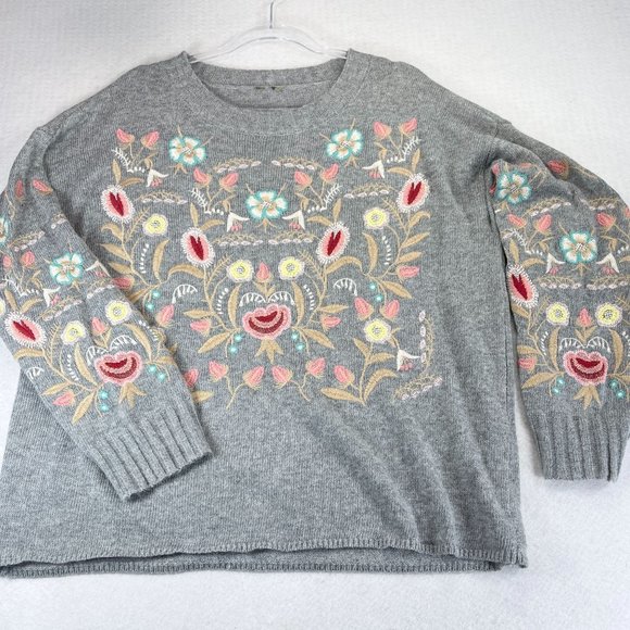 ANTHROPOLOGIE DEAR JOHN Womens Gray Floral Angora Rabbit Hair Sweater Boho - Picture 2 of 10